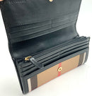 BURBERRY Black Leather Tan Check Fabric Bifold Wallet
