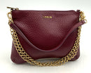 LODIS Wine Pebbled Leather Double Chain Bag
