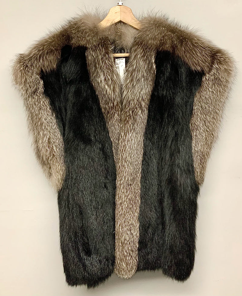 AVANTI Black Brown Twotone Crystal Fox Fur Vest