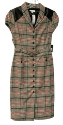 PATTY KIM Black/Cream/Red Plaid w/Vegan Leather Inserts S/S B/D Dress