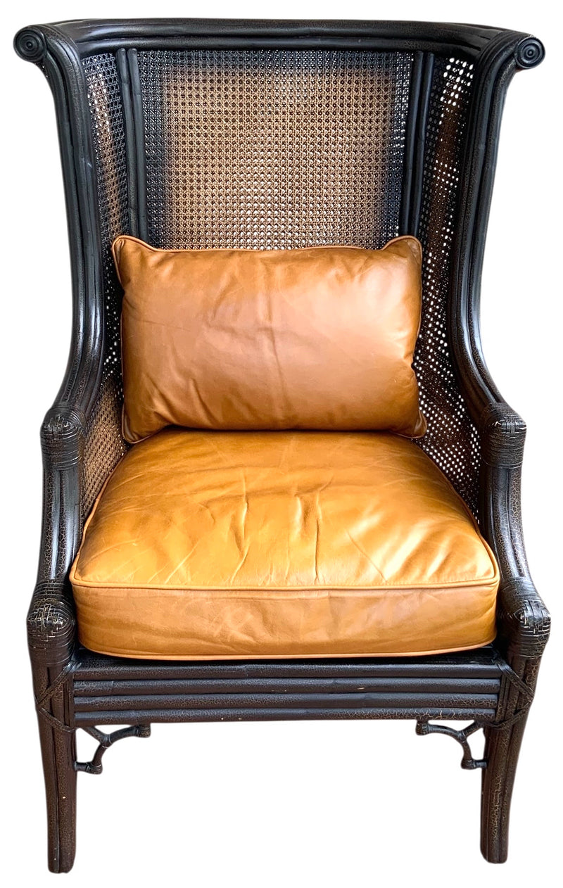 Double Cane Back Rattan Chair with Leather Cushion