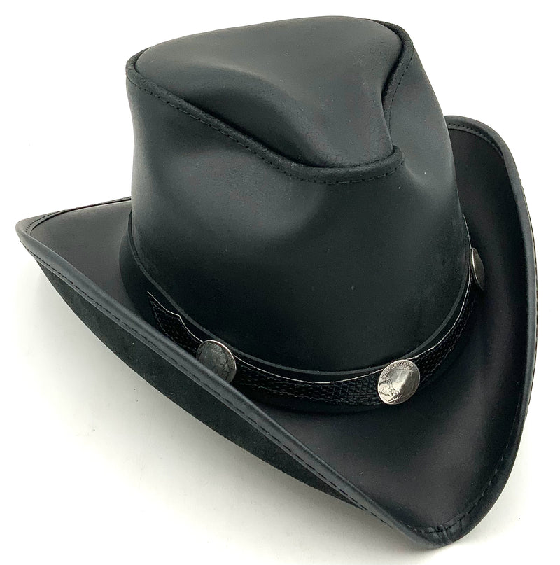 AMERICAN HAT MAKERS Black Leather Lizard Embossed Buffalo Nickel Viper Hat