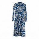 BODEN Teal/White Medallion/Floral Print L/S B/D Maxi Dress