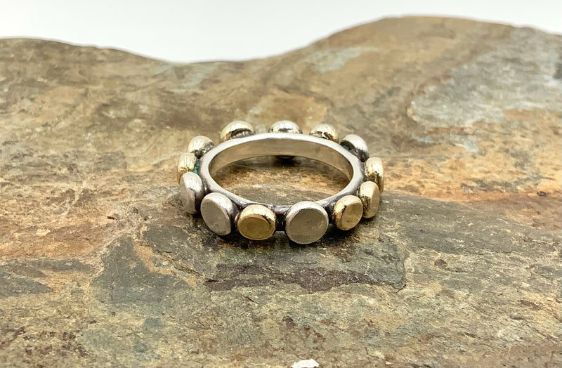 14kt Gold & Sterling Silver Dot Ring, Size 7.5