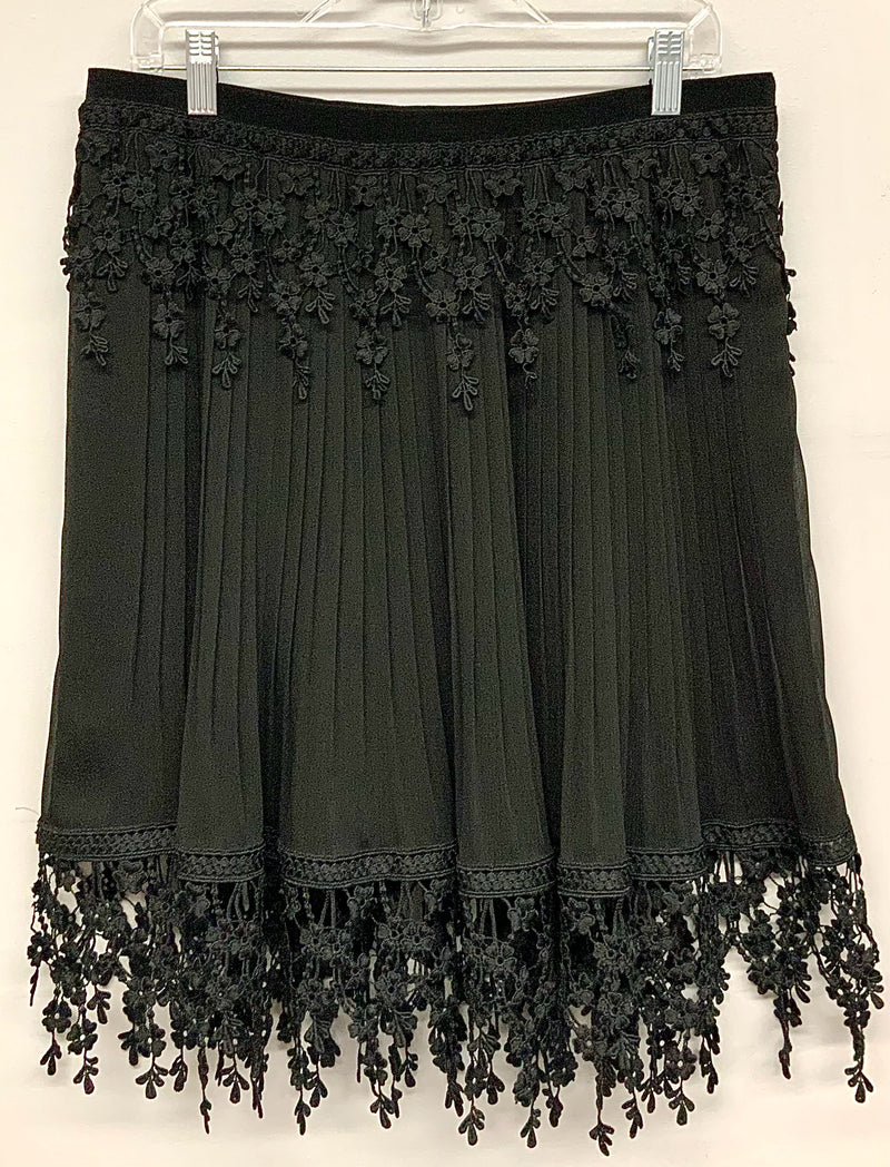 ELIE TAHARI Black "Brielle" Pleated Chiffon w/Floral Lace Skirt