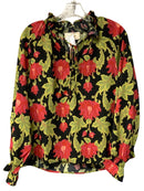 FLORA BEA Black/Red/Green Floral Tie Neck Top