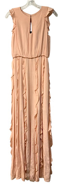 JESSIE LIU Peach Keyhole Neck Ruffle Detail S/L Maxi Dress
