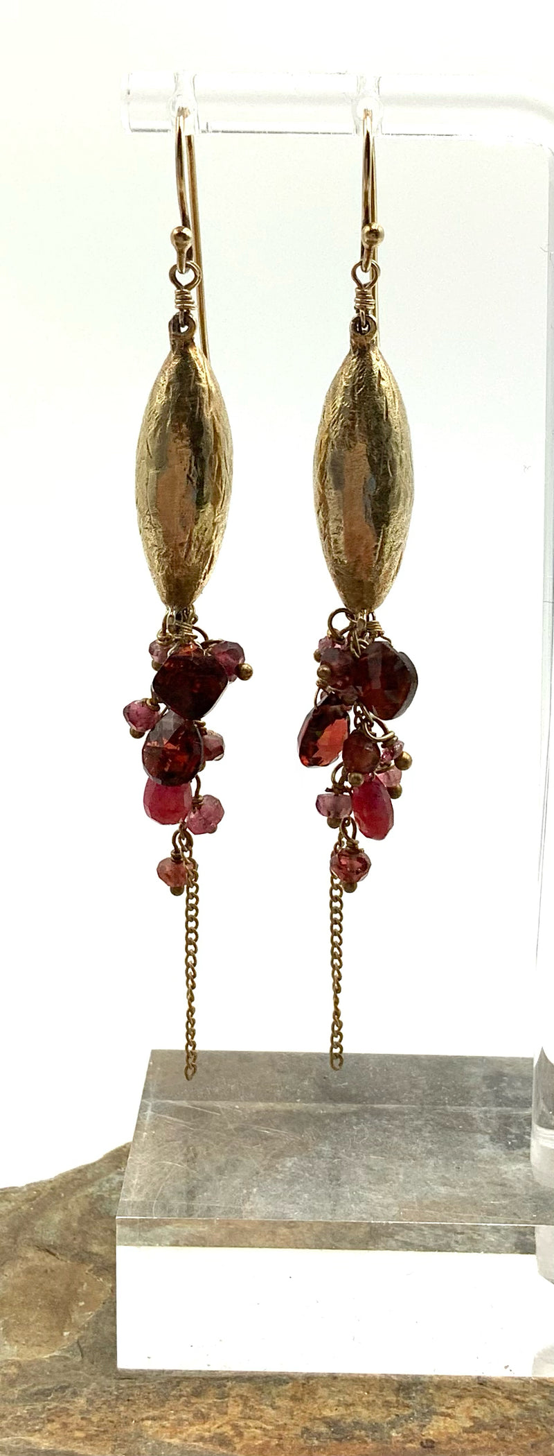 Artisan Gold Over Sterling, Garnet & Tourmaline Earrings