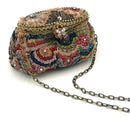 MARY FRANCES Pink Green Teal Multi Beaded Rhine Accent Butterfly Clasp Chain Bag