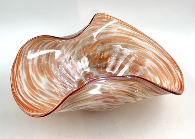 Orange Art Glass Bowl with Fold Over Design