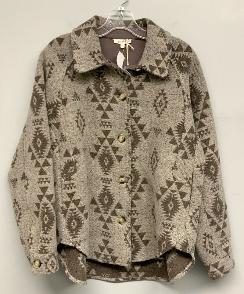 MYSTREE Stone Taupe Tribal Print Shacket