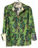 TIZZIE Green/Blue Seahorse Motif w/Fringe Trim L/S B/D Top