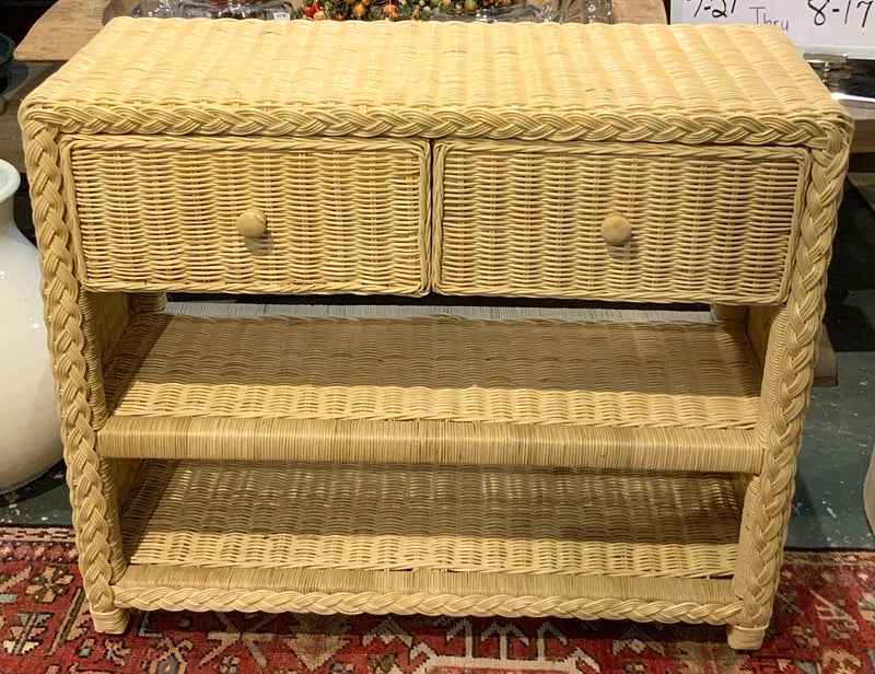 Two Drawer Wicker Console