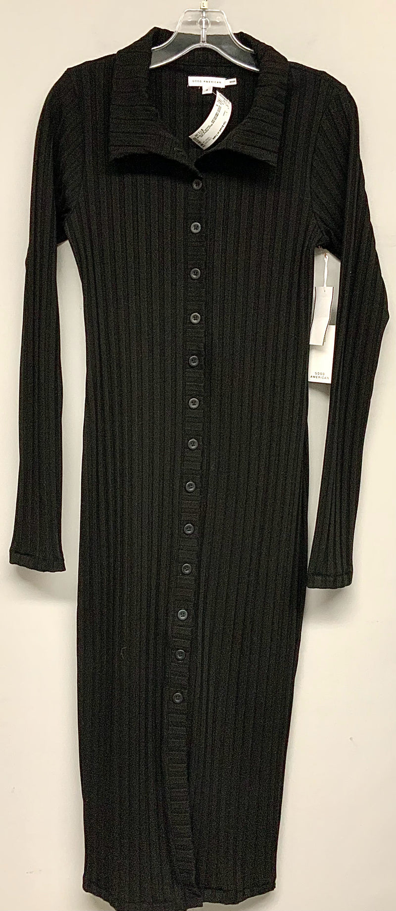 GOOD AMERICAN Black Ribbed B/D Collared Maxi Dress