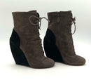 ALAIA Taupe/Black Suede Curved Wedge Lace Up Boots 39.5 AS IS