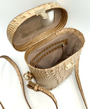 BRAHMIN Beige Gold Metallic Melbourne Embossed Leather Pip Binocular Bag