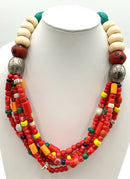 Sterling, Silvertone, Turquoise, Coral Multi-Bead Necklace