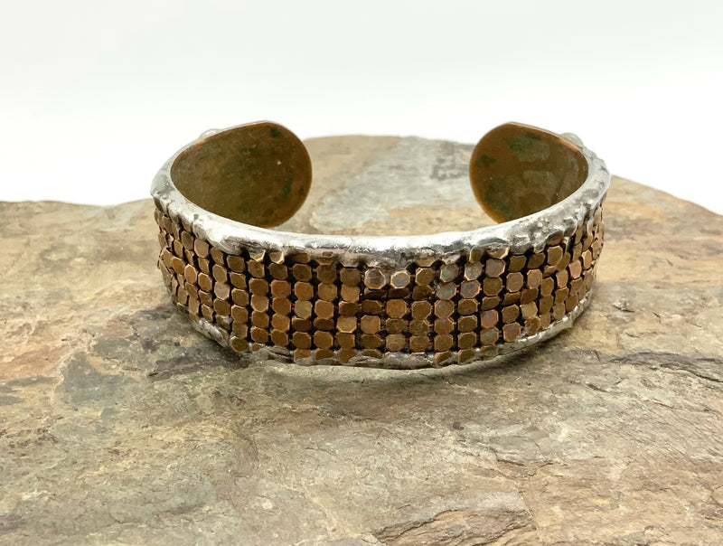 MIKAL WINN Silvertone & Brass Tone Metal Cuff Bracelet