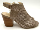 ISOLA Taupe Metallic Perforated Stacked Heel Sandals 9.5