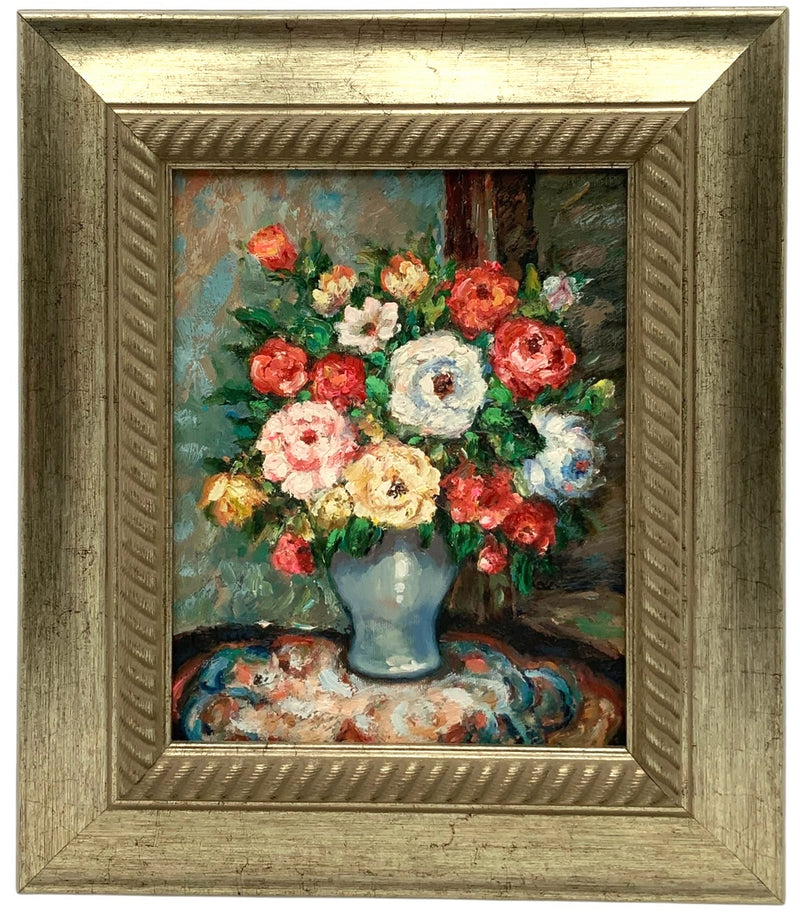 Framed Oil on Canvas of Flower Vase