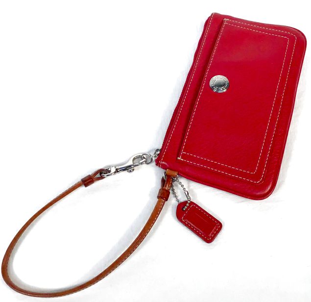 COACH Vintage Red Pebbled Leather Wristlet