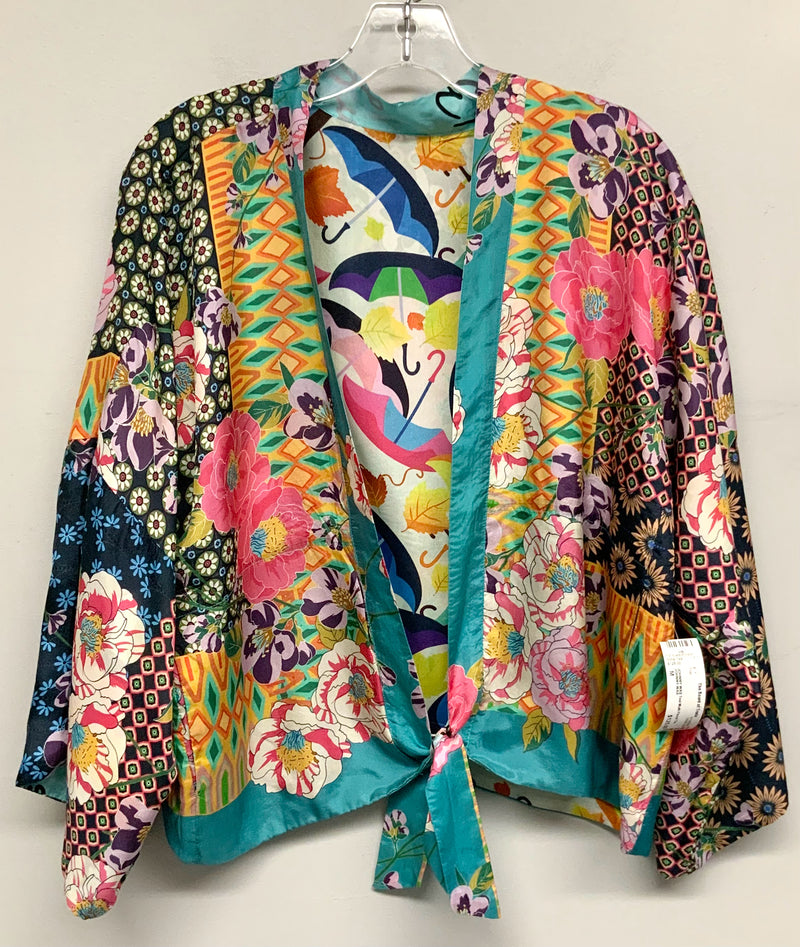 JOHNNY WAS Teal Multi Floral Tie Front Kimono Top