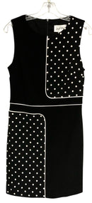 JOSEPH RIBKOFF Black/White Polka Dot Panel S/L Dress