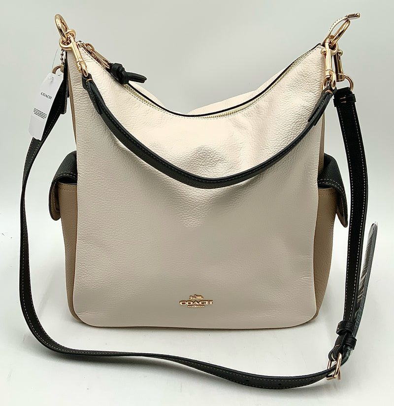 COACH Chalk Black Tan Colorblock Leather Pennie Satchel