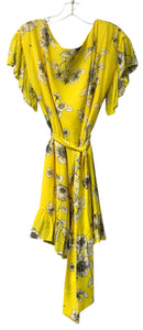 ALICE & OLIVIA Yellow/Black/White Floral Flutter Sleeve Dress