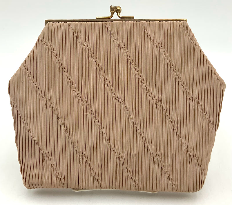 DUIZEND-GANS Vintage French Nude Pleated Kisslock Evening Bag