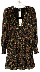 BTFL-LIFE Black/Rust/Metallic Paisley V-Neck Smocked Waist Dress