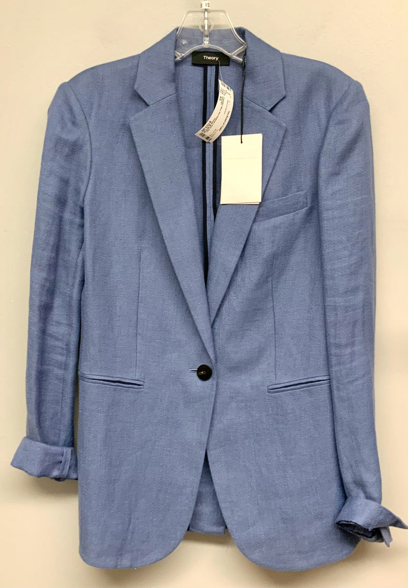 THEORY Blue Herringbone Linen One Button Blazer