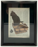 Pair of Cats With Books Shadowbox Frame Art
