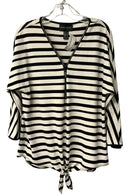 FRANK LYMAN Black/White Stripe w/Rhinestone Zipper L/S Tie Waist Top