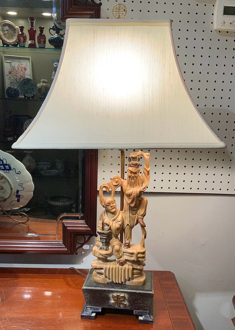 Vintage Stasack Mid Century Carved Wood Chinoiserie Lamp