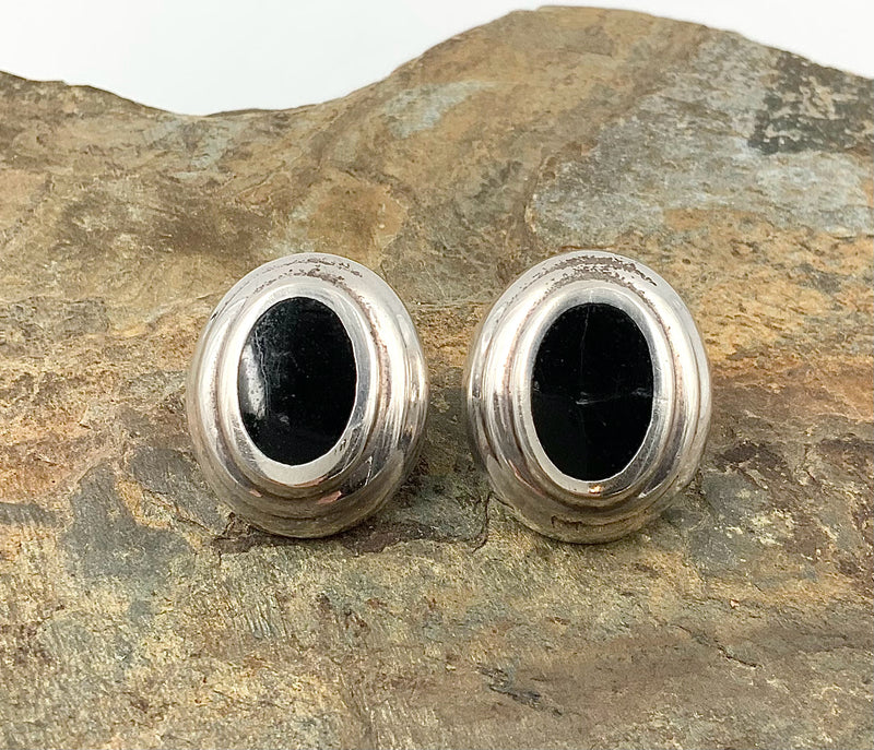 Taxco Sterling & Onyx Earrings