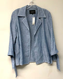 LAFAYETTE 148 Blue Linen w/White Top Stitching Tie Sleeve Open Jacket