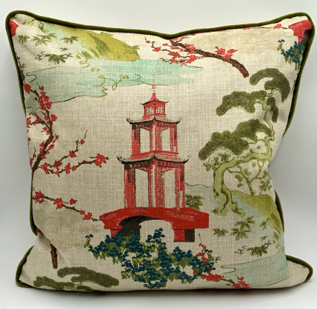 NEW! Custom Throw Pillow with Chinoiserie Fabric