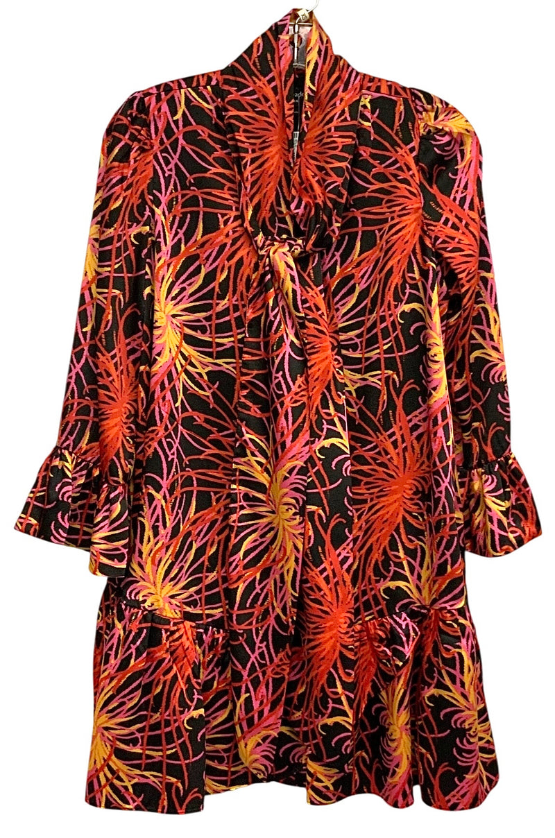 KATE SPADE Black/Pink/Red Winter Chrysanthemum Tie-neck Dress
