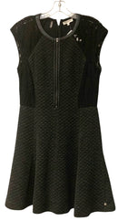 REBECCA TAYLOR Charcoal Textured Knit Black Lace Fit Flare Cap Slv Dress