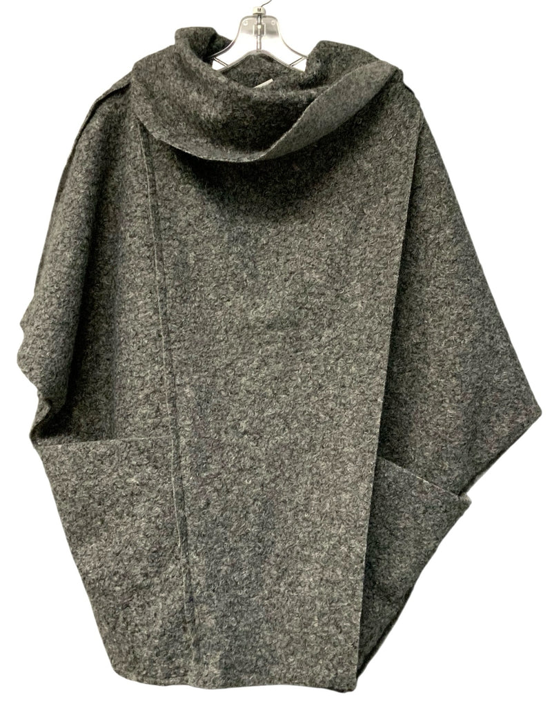 MADE IN ITALY Grey Curly Wool Blend Cowl Neck Asyme S/S Poncho