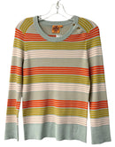 TORY BURCH Orange/Aqua/Pink/Gold Stripe Ribbed L/S Sweater