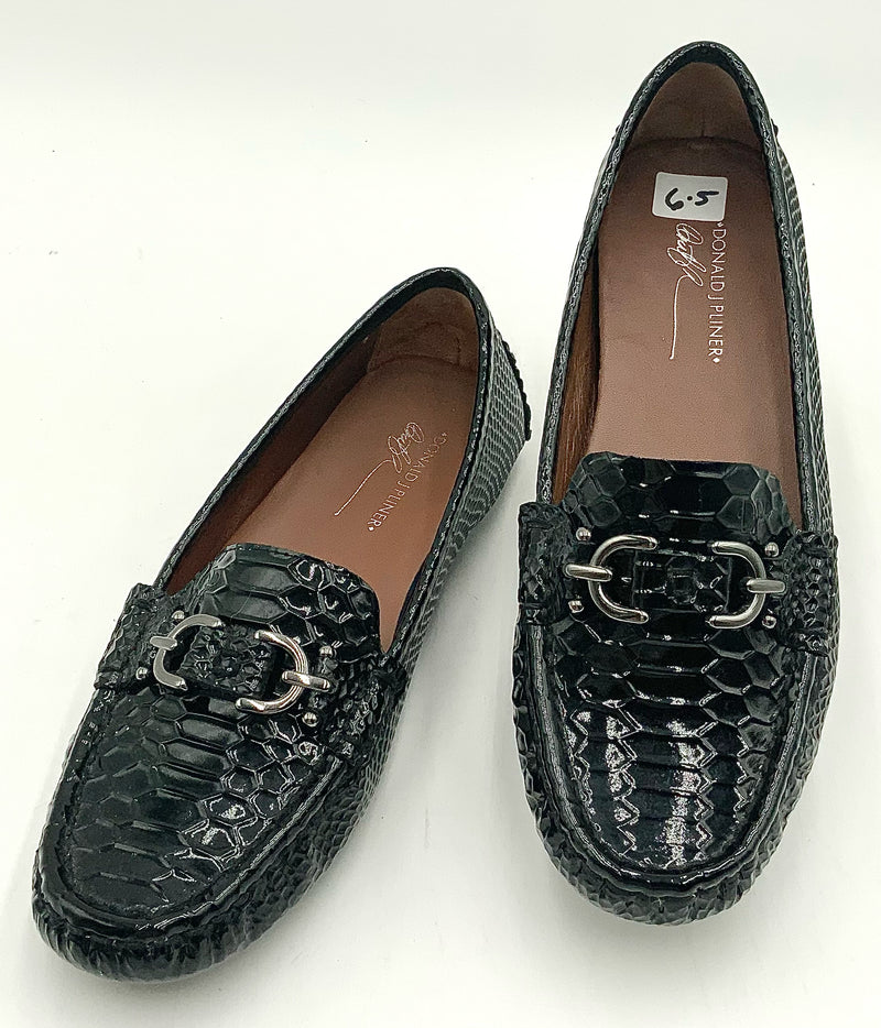 DONALD PLINER Black Patent Embossed Leather Viky Loafers 6.5