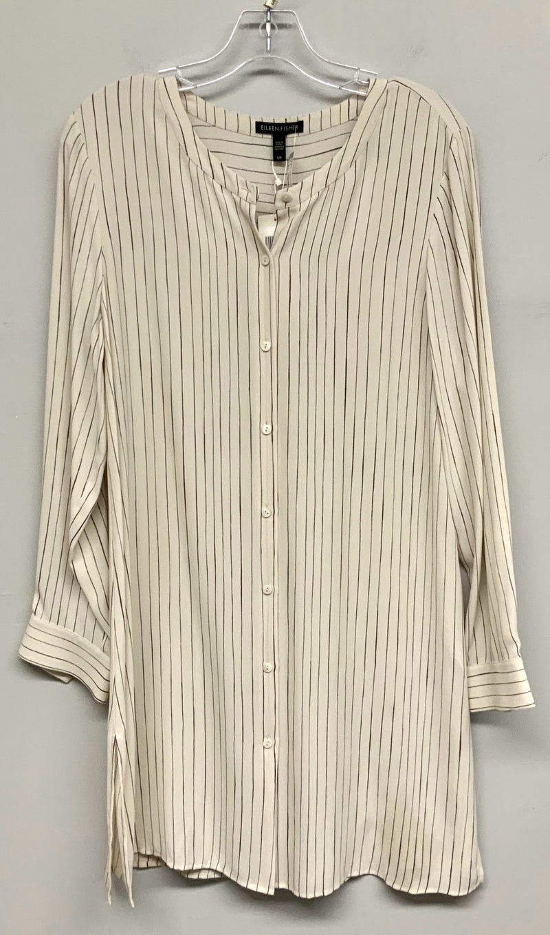 EILEEN FISHER Bone Striped Silk Crepe B/D Long Shirt