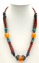 Tribal Tibetan Style Silvertone Metal Multi Gem Beaded Necklace