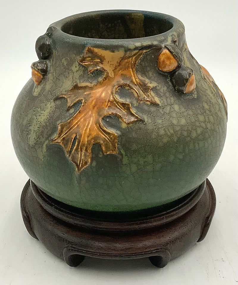 Ephraim Faience Pottery Acorn Bud Vase with Stand