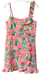 LILLY PULITZER Pink/White/Green Floral "Maetha" Ruffle Shldr Romper Dress