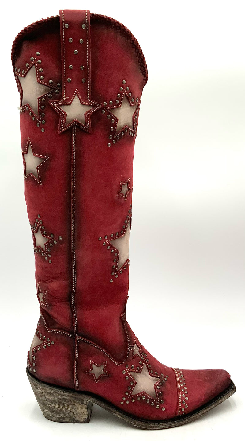 LIBERTY BLACK Red/Cream Studded Accents/ Star Inlay "Ivette" Cowboy Boots 9.5