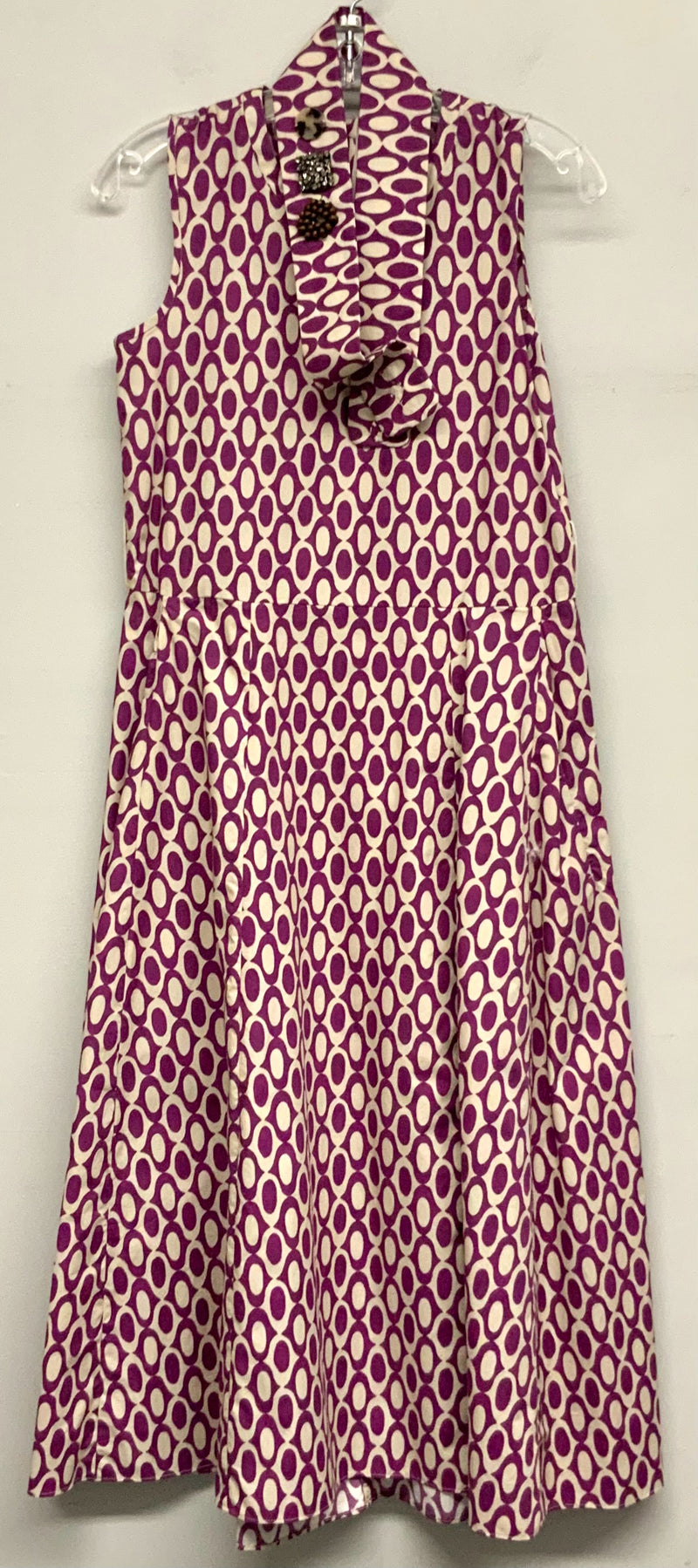 MAX MARA Purple Beige Geo Print Embellished Belt S/L Dress