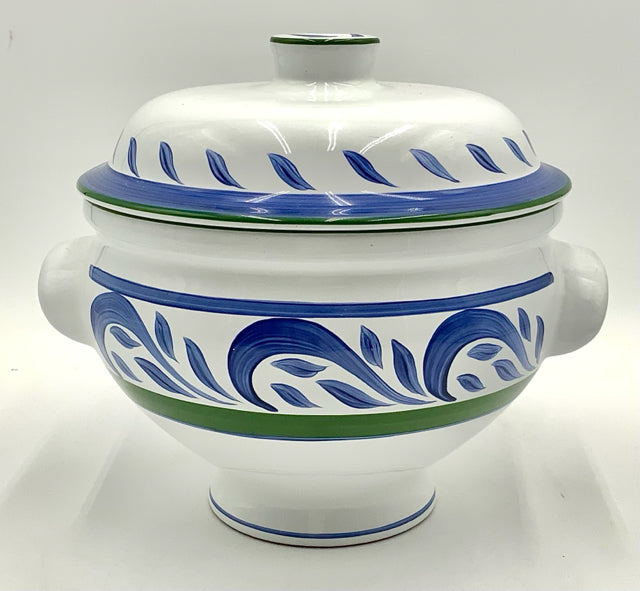 Village Pottery Lidded Tureen With Blue Accents